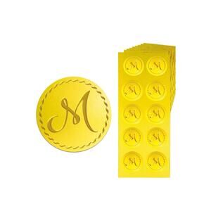 Gold Embossed Sticker Seal 1.4 Inch 150Pcs Letter M, Self Adhesive Golden